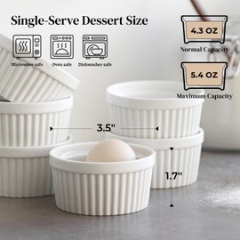 DOWAN Set of 6 Ramekins 4oz Oven Safe Porcelain for Brulee Souffle Baking White