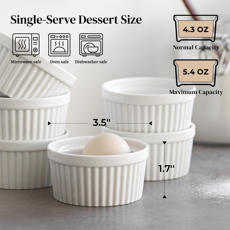 DOWAN Set of 6 Ramekins 4oz Oven Safe Porcelain for