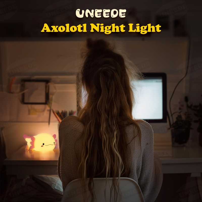 UNEEDE Axolotl Night Light for Kids with Axolotl Keychain,Animal Silicone