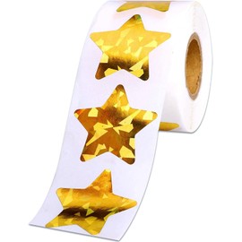 1.5" Large Holographic Gold Star Stickers for Kids Reward, 500 Pcs Foil Star Metallic Stickers Roll for Behavior Chart, Student Planner and School Classroom Teacher Supplies (Gold Glitter, 1.5 Inch)