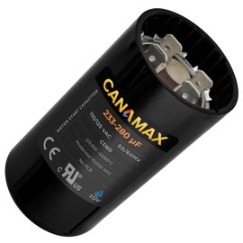 Canamax 233-280 mfd 110-125VAC ±20% Volts Round Motor Start Capacitor for Any Brand with The Same Capacitance Capacity and Voltage