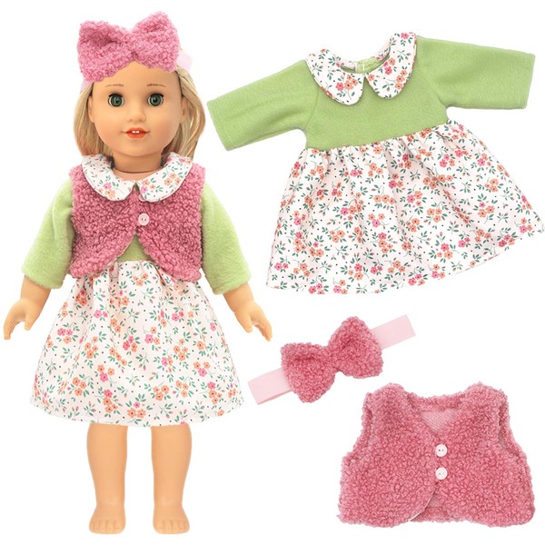 Doll Clothes 35-43 cm, Doll Clothes for Baby Dolls Includes a Dress, Vest and Headband, Clothing Outfits for Baby Dolls 14-18 Inches