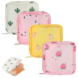 Sanitary Pad Storage Bag, Period Bag, 4 Pcs Portable Period Bag with Zipper for School, Period Products Tampon Holder, Cute Cotton Pad Storage Pouch for Girls and Women