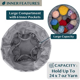 PAVILIA Crochet Bag Knitting Bag Organizer, Yarn Bag Storage Tote for Crocheting On The Go, Knitting Accessories Supplies Holder with Grommets, Gift for Crochet Lovers Knitters (Chevron Gray)