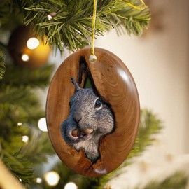 Sportyzen 2024 Christmas Ornament - Squirrel in Nest Ceramic Oval Ornament - Flat Print Product - Perfect Keepsake Gift for Christmas Ideal, for Family & Friends
