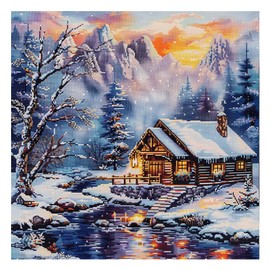 51buyoutgo Snow Landscape 11ct Cross Stitch, 11 Count Counted Stamped Pre Printed Cross Stitch Embroidery Kits for Adults Beginners Starter Advanced Easy Crossstitch Patterns Set 40 x 40 cm
