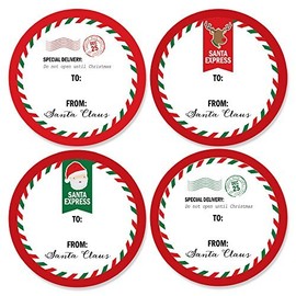 Big Dot of Happiness Santa's Special Delivery - Small Circle From: Santa Claus Christmas Stickers - Set of 24