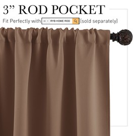 RYB HOME Small Window Curtains - Half Window Decor Blackout Window Shades for Living Room, Short Curtains for Cafe Shop Bathroom, 42 inches Wide x 36 inch Long, Mocha, 2 Panels