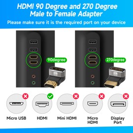 8K 90 Degree HDMI 2.1 Adapter 2 Pack, (Up and Down) Right Angle HDMI Male to Female HDMI L-Shaped Connector Extender Support 8K@60Hz,4K@120Hz for Google Chrome Cast, Roku Stick, Wall TV, Laptop and PC