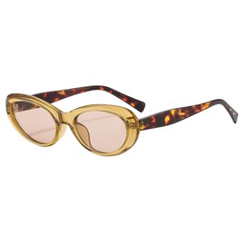 Long Keeper Retro Oval Sunglasses 90s Style Vintage Sunglasses Women's Cat Eyes Small Sunglasses Fashion Cat Eye Oval Glasses with UV400 Protection, Brown Leopard Frame - Tan Lenses