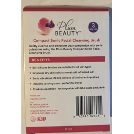 Plum Beauty Compact Sonic Facial Cleansing Brush 3 Speeds Cordless