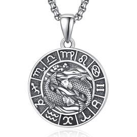 ADMETUS Pisces Necklace for Men Sterling Silver Zodiac Constellation Necklace Pisces Zodiac Pendant Constellation Jewellery Gifts for Men