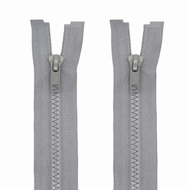 MebuZip 2PCS #5 28 Inch Separating Jacket Zippers Resin Zipper Molded Plastic Zippers Bulk for Sewing Coat Jackets Clothes (Grey)