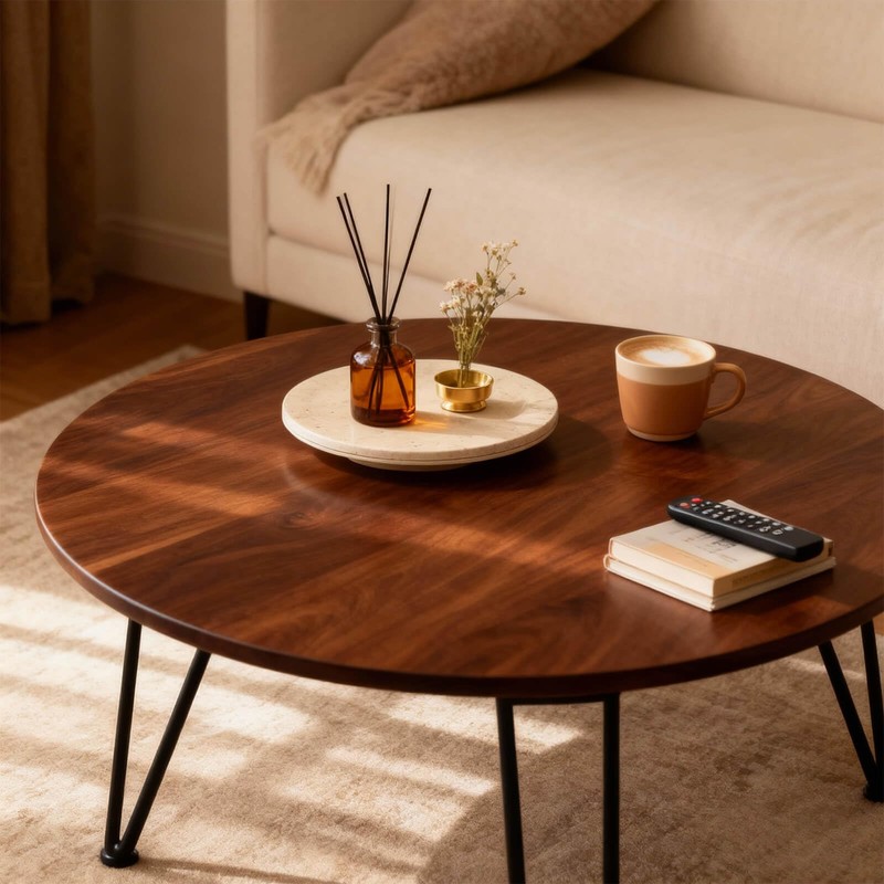 Faux Travertine Lazy Susan, 11.5" Rotating Round Serving Tray for