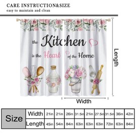 Rustic Farmhouse Kitchen Curtains, Pink Floral Flower Country Wooden Kitchenware Art Printed Funny Quotes Window Drapes for Living Room Bedroom 42" W X 45" L(30% Blackout)