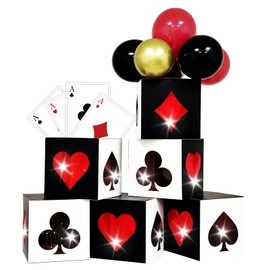 Fayavoo 105 Pcs Casino Theme Party Decoration Large Poker Gift Box with Balloons Jumbo Poker Cards, Casino Poker Favor Boxes with Light for Game Night Las Vegas Casino Night Birthday Party Decorations