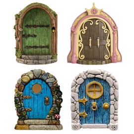 DAVBNM 4 Pcs Fairy Door, Miniature Garden Elf Doors for Tree, Home Decor Outdoor Ornament, for Garden Yard Art Trees Potted Decoration