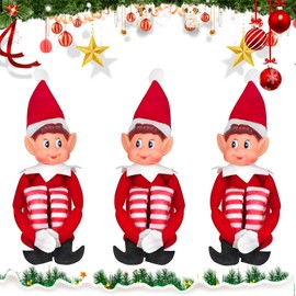 MWZEAUL Set of 3 Elvs Christmas Elf Figures, 45 cm Blue Eyes Christmas Elf, Flexible and Movable Playful Elf Figures, Soft Body and Vinyl Face, Elf Young Red