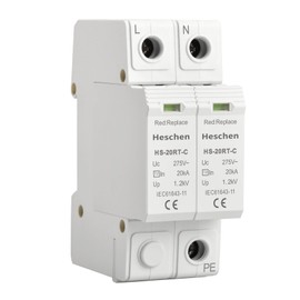 Heschen Surge Protector SPD, HS-20RT-C, 2P 275VAC 20KA, Integrated Replaceable Overcurrent Fuse, Fireproof, 35mm DIN Rail Mount