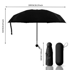 Coztie Compact Umbrella, 6 Ribs Pocket Umbrella with Capsule Case, Mini Travel Umbrella, Folding Travel Umbrella, UV Umbrella for Men and Women, Black, black