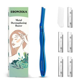 EROWZOLA Dermaplaning Tool for Face Eyebrow Razor and Facial Shaver for Women and Men Dermaplane Razor Peach Fuzz Exfoliation Remover Eyebrow Trimmer with 6 Refill Blades (Blue)