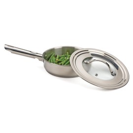 RSVP International Endurance Universal Lid with Glass Insert, Stainless Steel, Fits 5.5" - 9" | Secure Tempered Glass | Fits Frying, Sauté, Sauce, Stock Pots & Pans | Dishwasher & Oven Safe