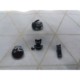 "Liquid Black Cat Set Nr. 1" x4 Pin Set (Artistic Black/White) "Brand New ".