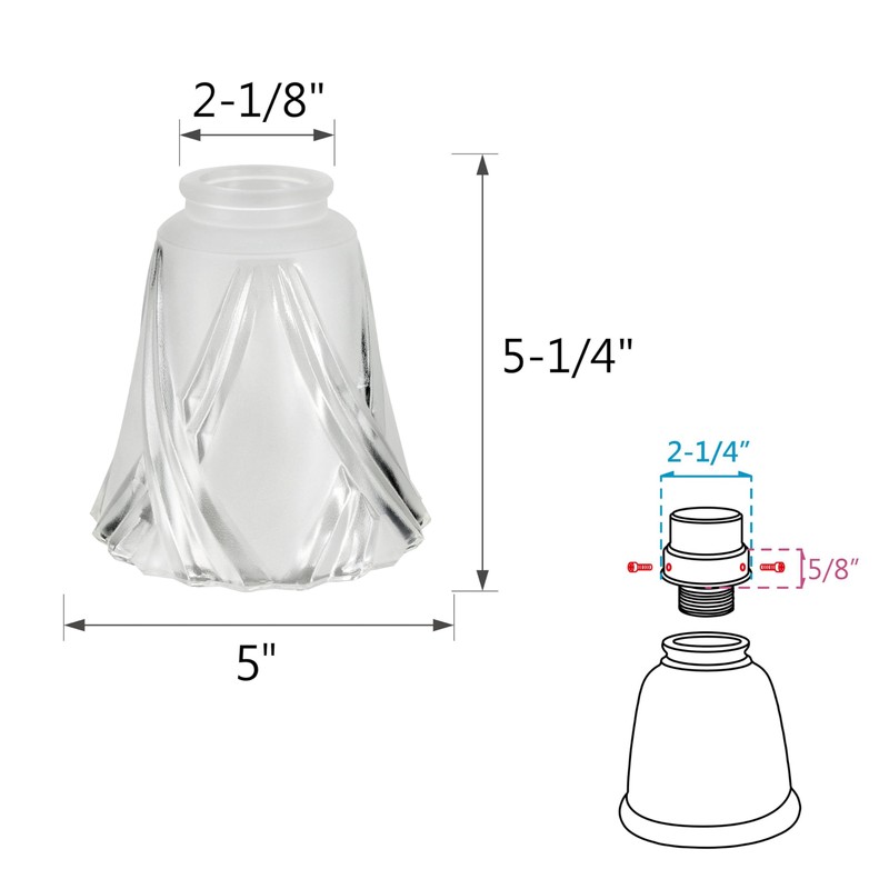 Aspen Creative 23124-4 Transitional Frosted & Clear Ceiling Fan Shade,