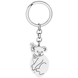 LONYOO Fun Australia Kaola Keychain Stainless Steel Cute Bear Gifts for Women Girls Car Key Bag Ornament Keyring Charms (Silver 082)