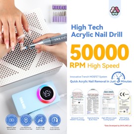SAVILAND Electric Nail Drill Professional: 50000 RPM Efile Nail Drill for Acrylic Nails Rechargeable Portable Nail Filer Electric Cordless Nail Drill with Ceramic Drill Bits for Manicure Nail Salon
