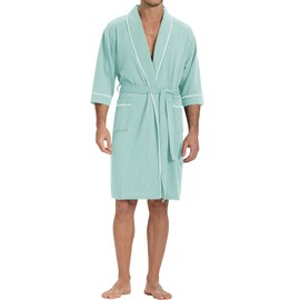 SIORO Men’s Waffle Knit Robe with Shawl Collar, Short Lightweight Bathrobe with Pockets, Perfect for Spa, Summer & Shower