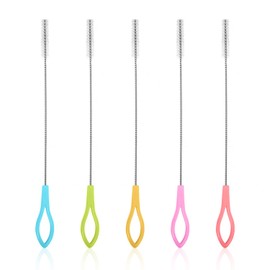 PFLYPF Pack of 5 Straw Brushes, Stainless Steel Straw Brushes, Test Tube Brushes, 5-Colour Nylon Brushes, Straw Cleaning Brushes, Suitable for Baby Bottles, Water Cups, Test Tubes, etc.