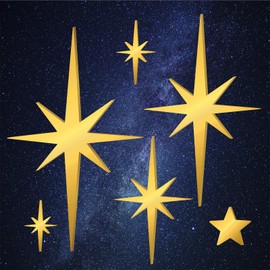 6Pcs Gold Star Wall Decor Iron Starburst Wall Decoration Christmas Star Wall Art Decor Mid Century Wall Decor for Living Room Vintage Star Wall Sculptures Golden Metal Wall Art for Home Office Bedroom