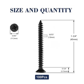 #14 x 1-3/4" Wood Screw 100Pcs 18-8 (304) Stainless Steel Screws Flat Head Phillips Fast Self Tapping Drywall Screws Black Oxide by SG TZH