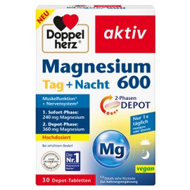 Doppelherz Doppelherz Magnesium 600 Tag und Nacht 2-Phasen-DEPOT - Magnesium trägt zur normalen Muskelfunktion bei - Hochdosiert - 30 DEPOT-Tabletten