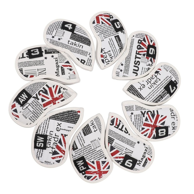 10 Pcs PU Leather Club Protective Iron Headcover, Deluxe Interior