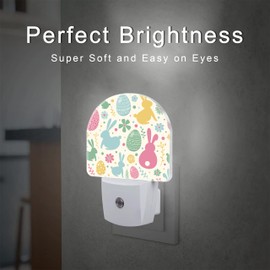 Easter Bunnies and Eggs Night Light, Colorful Rabbits and Flowers Dusk to Dawn Night Light Plug in,0.5w Energy Saving Sleep Friendly Night Light for Kids Boys Girls Home Decor