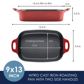 Rachael Ray NITRO Cast Iron Roasting Lasagna Pan/Baking Dish, Roaster/Rectangular, 9 Inch x 13 Inch, Red