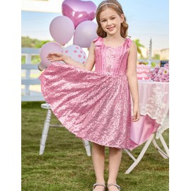 GRACE KARIN Girls Tutu Dress Formal Fancy Party Dress for Girls Size 7-8 Special Occasion Pink Gold Sparkly Sleeveless