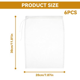 SoeUyd Nut Milk Bag, Straining Cloth, Straining Cloth, Pack of 6 Reusable 20 x 30 cm, with Drawstring, for Nuts, Milk, Cheese, Coffee, Yogurt, Fruit Juices, Berries, etc
