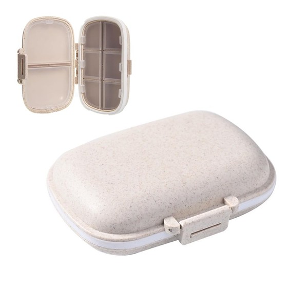 1 Pack Travel Pill Organizer Portable Pill Box 8 Compartments Small Pill Box for Pocket Purse Portable Medicine Vitamin Container Beige