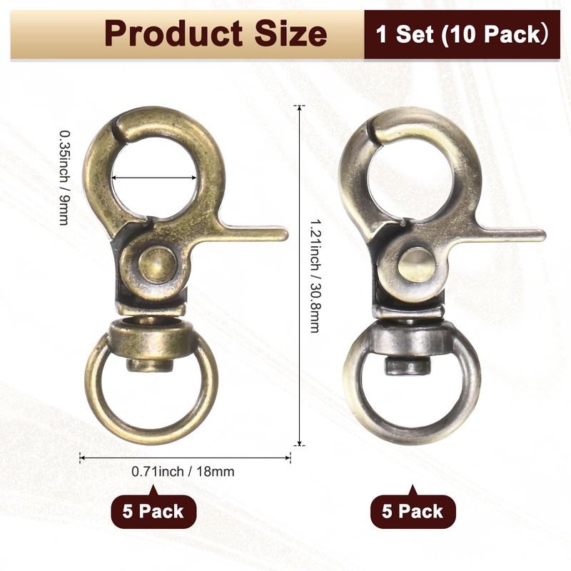 M METERXITY 10pcs Swivel Snap Hook Zinc Alloy Lobster Claw