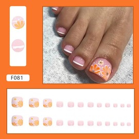 Square Press on Toenails,Lucoffeoi 24Pcs Fake Toenails Short Acrylic False Toenails Cute Artificial Toe Nails Full Cover Glue on Toenail for Women and Girls