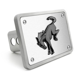 iPick Image for Ford New Bronco 3D Black Logo on Brushed Silver Billet Aluminum 2 inch Tow Hitch Cover