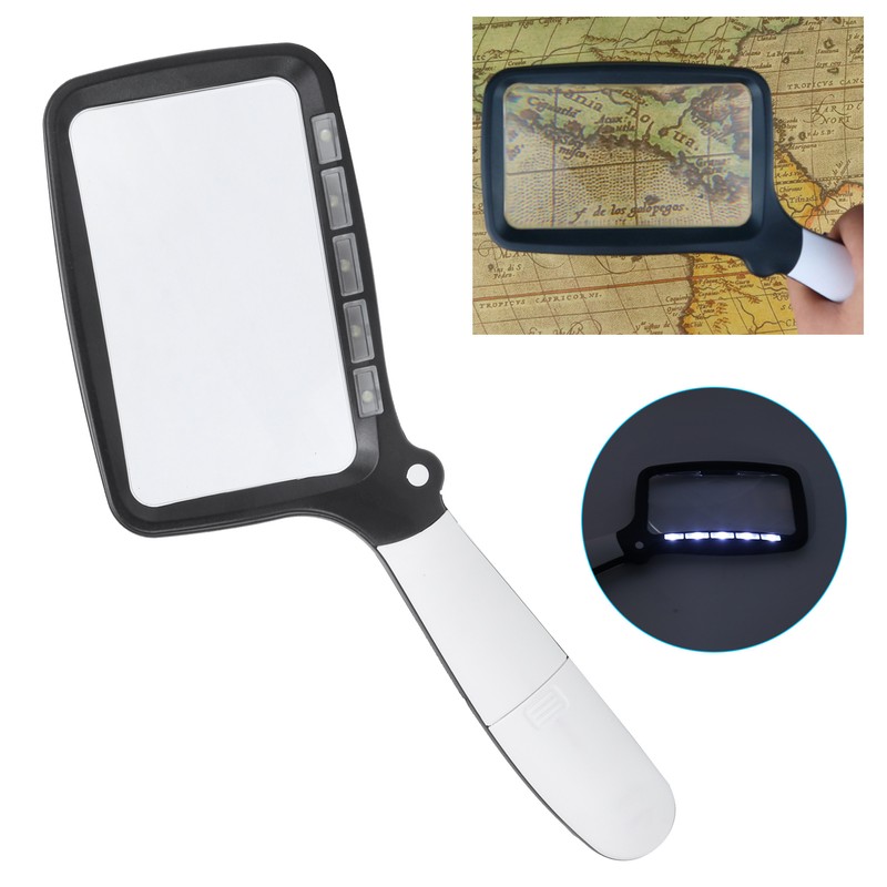 Magnifying Glass Foldable Handheld 5 LED Lights HighDefinition Acrylic Magnifier
