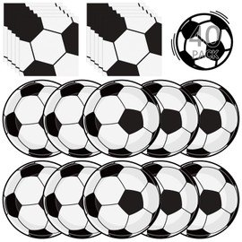 40Pcs Soccer Plates and Napkins Party Supplies - Soccer Birthday Party Decorations Tableware Set, Disposable Paper Dinner Plates Napkins for Sport Themed Soccers Parties Table Decor Favors, Serves 20