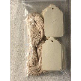 Unbranded 100 Cream Hand punched price tags W/ Strings Unstrung 67lb Cover stock