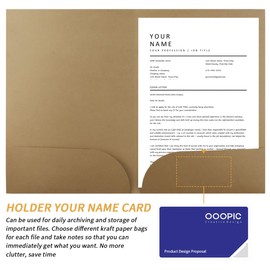 12 Pcs A4 Kraft Paper Document File Folder, 2 Compartments Pocket Presentation Holder Project Folders Organiser Storage Folder with Cards Slot Paperwork Organizer Set for Office School Business Home