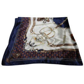 REGANOIR Scarf, Large, Thin, Silk-like, Satin Fabric, Stylish, Bag, 35.4 x 35.4 inches (90 x 90 cm), navy