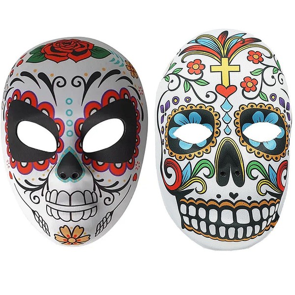 TRIXES Sugar Skull Masks - 2-Pack - Day of The